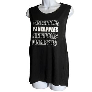 Bella Women's Sleeveless Pineapple Word Print Casual Tank Top Black Size L